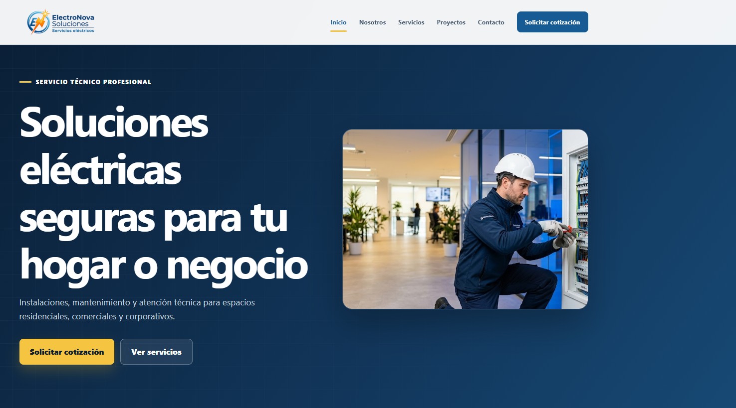 Vista previa del sitio web corporativo de ElectroNova Soluciones
