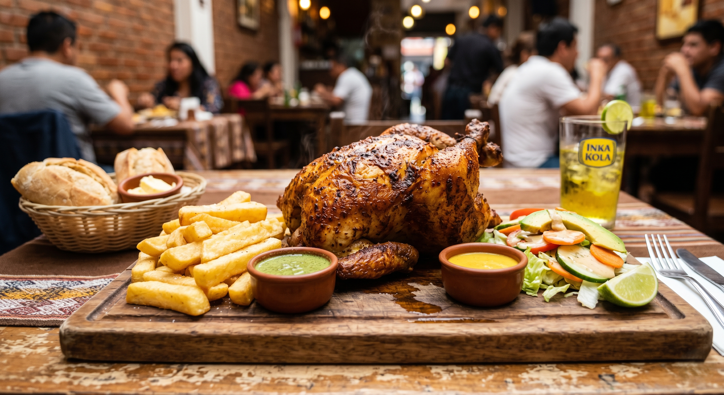 Pollo a la brasa con papas servido para Pollería Brasa Nova