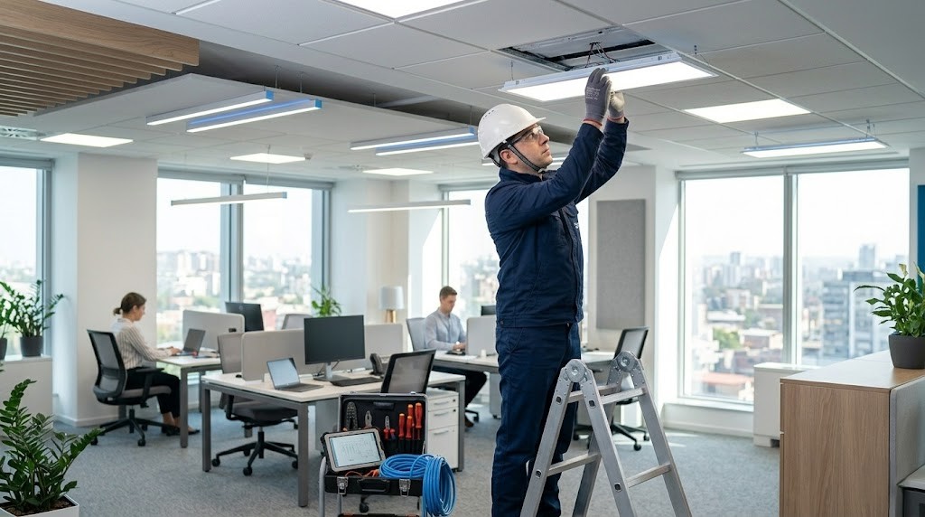 Sistema de iluminación LED instalado en una oficina