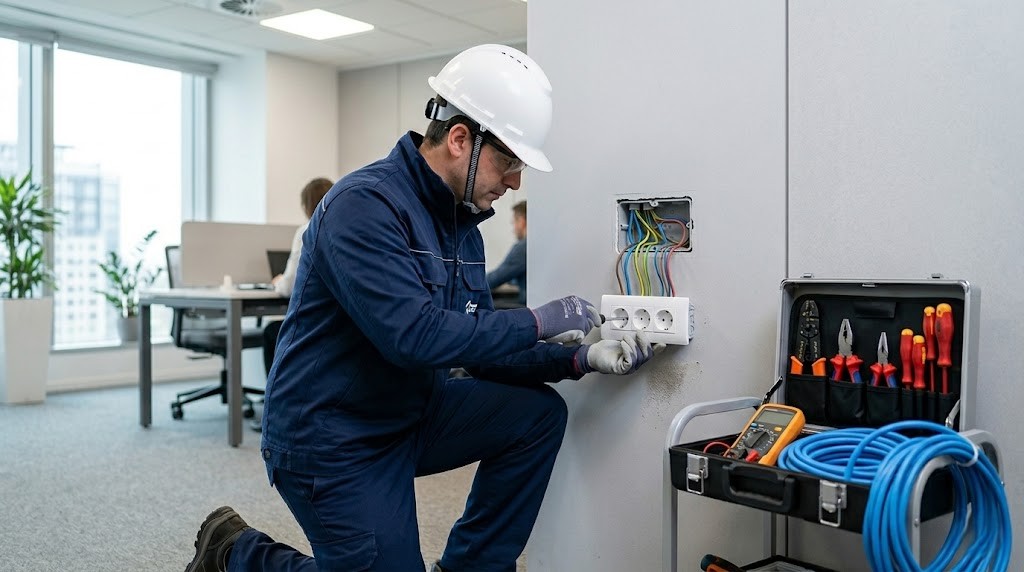 Técnico realizando instalaciones eléctricas seguras